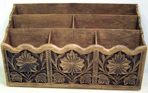 faux carved wood DESK ORGANIZER BILL MAIL SORTER HOLDER CADDY Lerner Retro