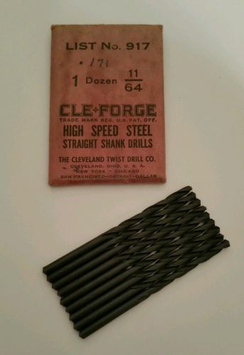 8 NOS Cle-forge 11/64 High Speed Steel Straight Shank Drill Bits.