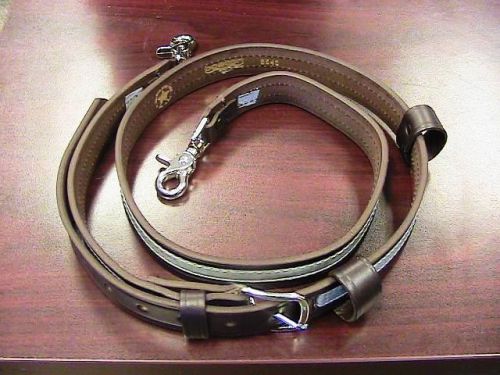 Boston leather 6543r radio strap, brown, silver hardware, 2 mic loops, new! for sale