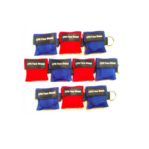 10 new red &amp; blue rescue keychain cpr face shield barrier mini pocket kit for sale