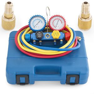 4 way ac manifold gauge set r410a r404a r22 w/hoses+ hi &amp; low coupler adapters for sale
