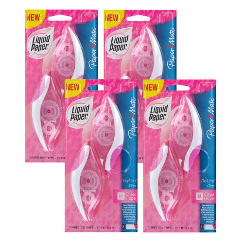 Liquid Paper Breast Cancer Awareness DryLine Grip Correction Tape, 4 Packs of 2