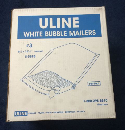 Self-Seal White Bubble Mailers #3 - 8.5&#034; x 14.5&#034; CASE OF 100 Uline S-5898