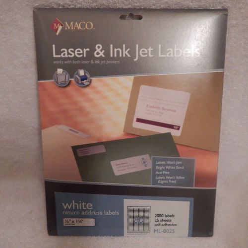 Maco White All-Purpose Labels, 1/2 x 1 3/4, 2000/Box Laser &amp; Ink Jet Labels