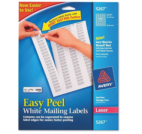 Avery Easy Peel Laser Address Labels 1/2 x 1-3/4 White 2000 Per Pack - New Item