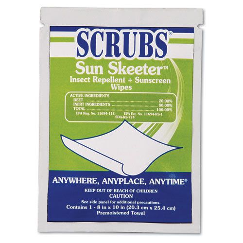 SCRUBS Sun Skeeter Insect Repellent/Sunscreen Wipes, 100/Box ITW 91501