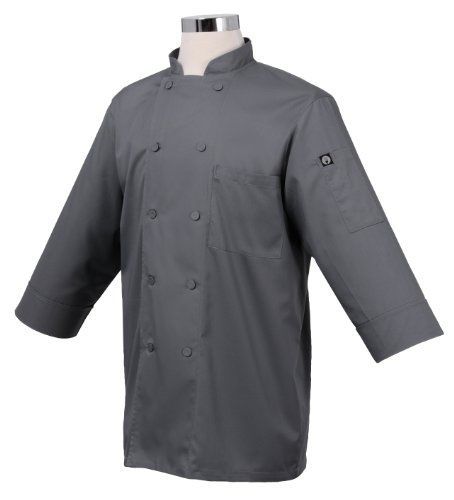 Chef Works JLCL-GRY-S Basic 3/4 Sleeve Chef Coat, Gray, Small