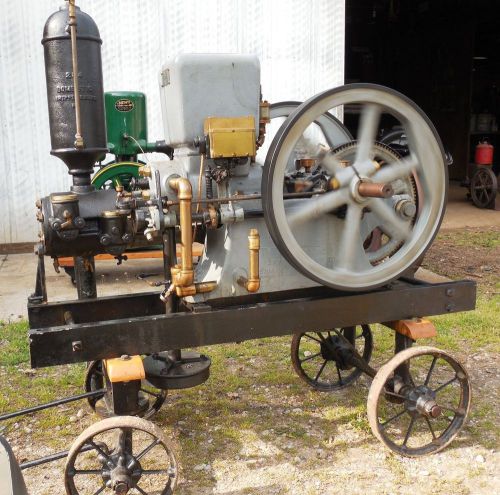 GREAT RUNNING 4HP DOMESTIC HIT &amp; MISS SIDESHAFT ENGINE ON CART (WITH VIDEO) L@@K