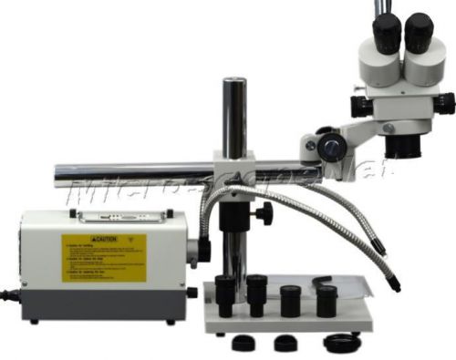 Trinocular 3.5x-90x boom stand stereo zoom microscope+y type cold fiber light for sale