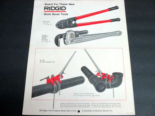 RIDGID TOOL 1968 2 SIDED CALENDAR LITHOGRAPH BACK COVER PAGE, VF