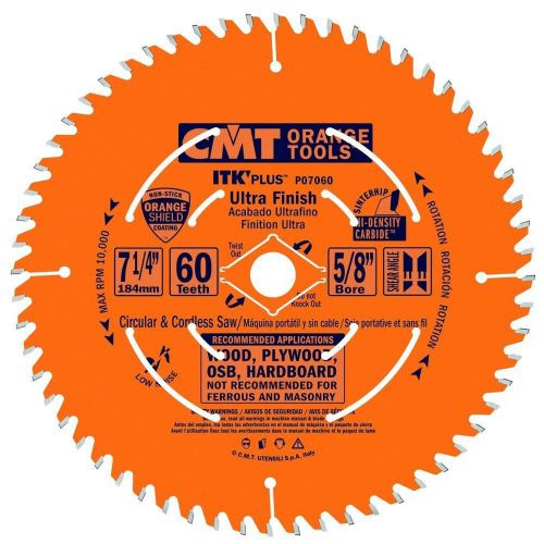Cmt p07060 itk plus ultra finish saw blade 7-1/4 x 60 teeth 10 atb+shear with... for sale