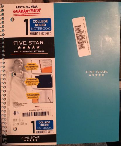 NEW Mead Five Star Wirebound Notebook 1-Subject, College Ruled 8.5x11,&#034; Teal