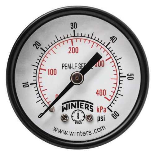 WINTERS PEM1405LF Gauge, Pressure, 2in., 0 to 60 psi