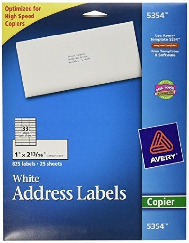 Avery White Mailing Labels for Copiers, 1 x 2.81 Inch, Pack of 825 (5354)