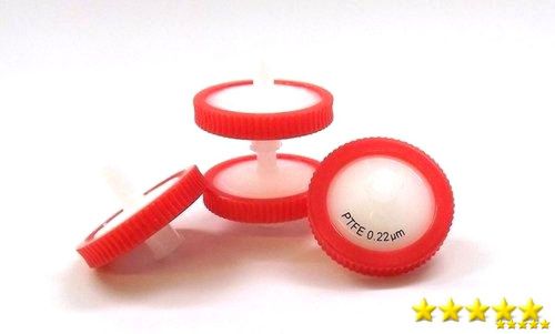 Seoh syringe filter red ptfe membrane 25mm diameter 0.45 um pore size pack , new for sale