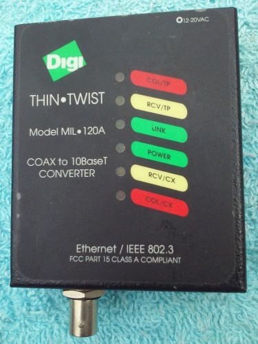 Digi Thin Twist Model Mil-120A Coax To 10BaseT Converter W/ Ethernet