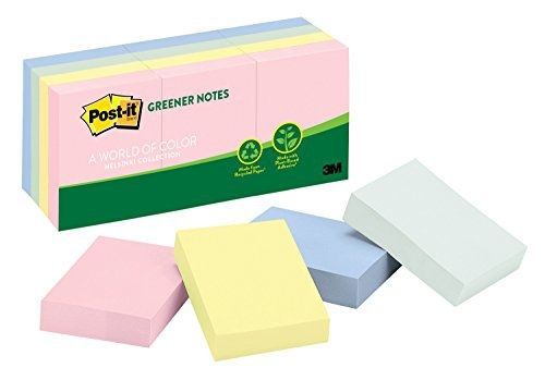 Post-it Greener Notes, 1.5 in x 2 in, Helsinki Collection, 12 Pads/Pack