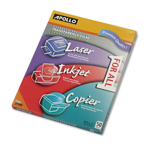 Color Laser/Inkjet Transparency Film w/o Sensing Stripe, Letter, Clear, 50/Box