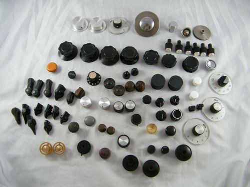 Lot of 80 ~ vintage ~  radio / electronic control knobs ~  metal, plastic, wood for sale