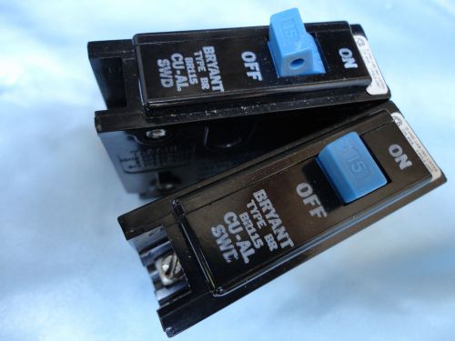 Bryant Single Pole 15 A circuit breakers 120V ,  BR115 -   lot of 2