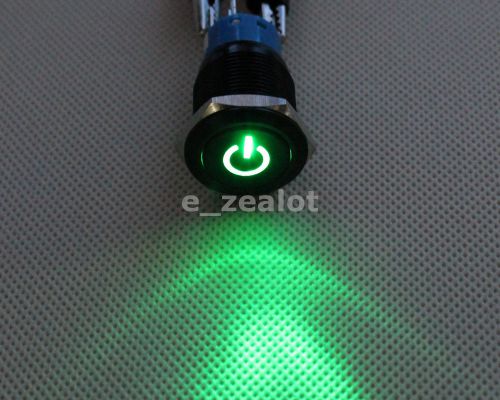 LED Latching Push Button  Power Switch self-locking Green 19mm 12V
