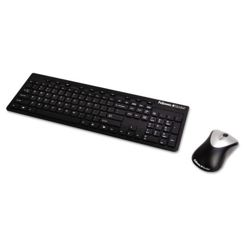 Fellowes Slimline Wireless Antimicrobial Keyboard And Mouse, 15 Ft Range, Black