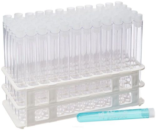 SEOH 60 Tube - 16x150mm Clear Plastic Test Tube Set with Caps and Rack