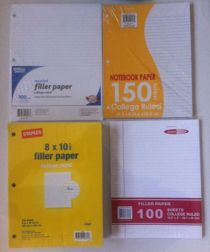 8 pks staples college ruled filler paper 8x10.5 120 sheets office depot notebook for sale