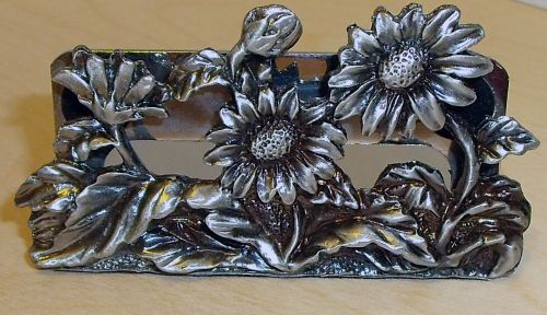Sun Flower Business Card Holder Pewter and Polished Steel