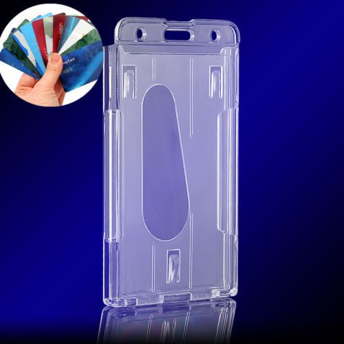 One Clear Vertical Hard Plastic Badge Holder Double Card ID Transparent 10x6cm F
