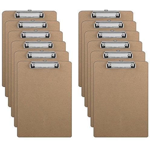 12 Clipboards - Hardboard - Flat Clip - 9 x 12.5 Inches - 12 Units