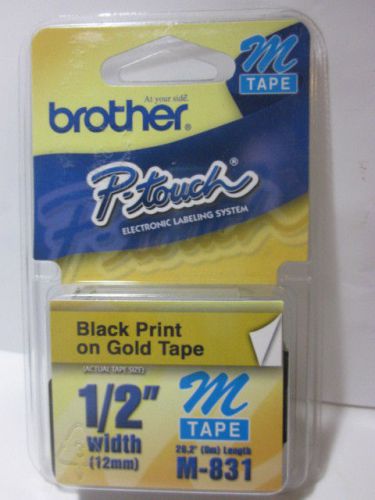 M Series Tape Cartridge for P-Touch Labelers, 1/2w, Black on Gold