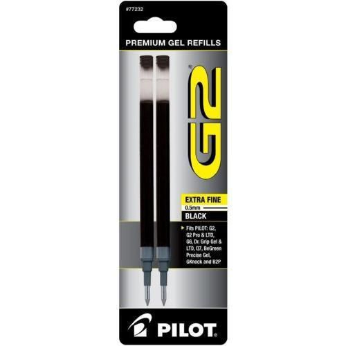 Pilot G2 Gel Ink Refill, 2-Pack for Rolling Ball Pens, Extra Fine Point, Black