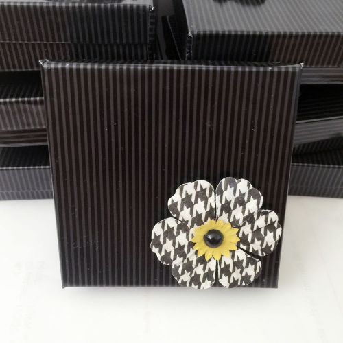 New Black Pinstripe Cardboard Blk Wht Flower Jewelry Gift Box 3 1/2&#034; x 3 1/2 x 1