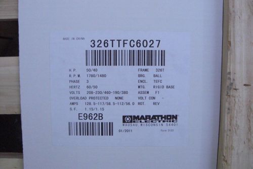New marathon 50hp, 1800 rpm, 208-230/460 v, 326t, tefc e962b electric motor for sale