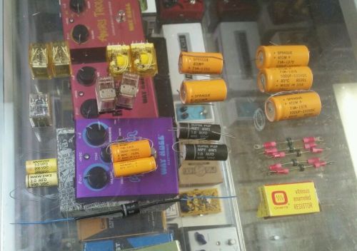 Lot of capacitors and rheostats Sprague, AMF, Ohmite, Aerovox, CDE