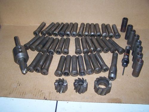 Large lot of 38 lathe collet tools w/ 3 drill bit chucks + other accesories for sale