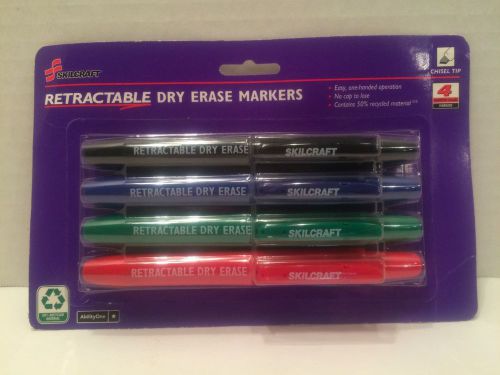 Skilcraft Retractable Dry Erase Markers, Chisel Tip, 4 Count, BK-BE-RD-GN