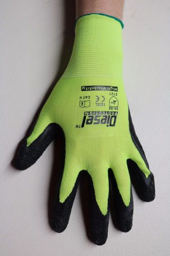 12 pair high visibility large yellow diesel general purpose safety gloves for sale