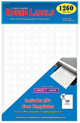 Garage Sale Pup Pack of 1260, 3/4 in. Round Circle Dot Labels, 8-1/2 x 11 in.