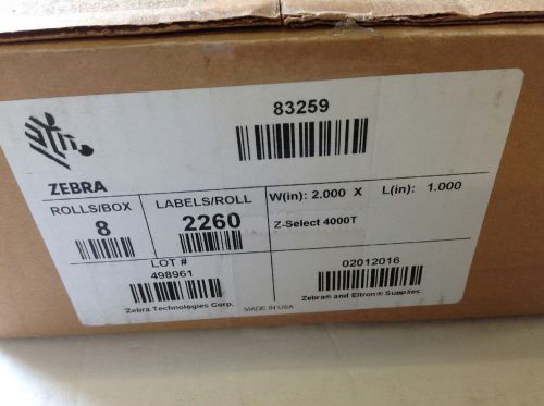 Zebra z-select 4000t labels 2&#034; x 1&#034; 2260 per roll 7 rolls genuine oem 83259 for sale