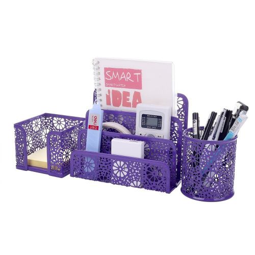 Crystallove set of 3 purple metal mesh desktop supplies organizer for sale