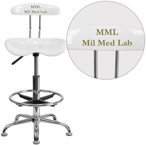 Personalized Vibrant White and Chrome Drafting Stool with Tractor Seat FLALF215W