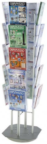 Displays2go Floor Standing Magazine Rack, Spinning, 20 Tiered Pockets, For 8.5