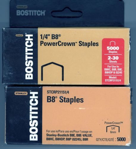Bostich 1/4&#034; B8 PowerCrown Premium Staples 2 Boxes= 10,000 Staples