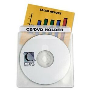 C-line Deluxe Individual CD/DVD Holders, Clear/White, 50/Box (CLI61988)