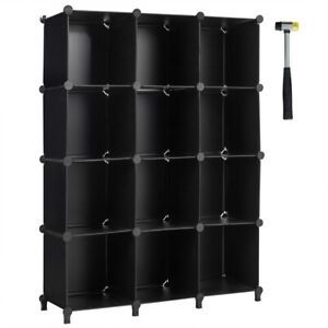 Gymax 12 Cube Storage Organizer Plastic Organizer Units W/ Steel Frame Black