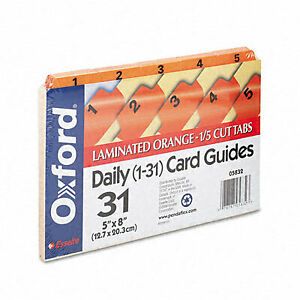 Oxford 05832 Laminated Index Card Guides- Daily- 1/5 Tab- Manila- 5 x 8- 31/Set