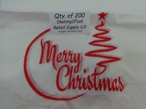 200 Qty. Merry Christmas Plastic T-Shirt Shopping Bags Handles 11.25&#034; x 6&#034; x 21&#034;