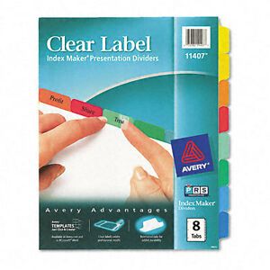 3 Sets Avery® Index Maker Print &amp; Apply Clear Label Dividers w/Color Tab 11407